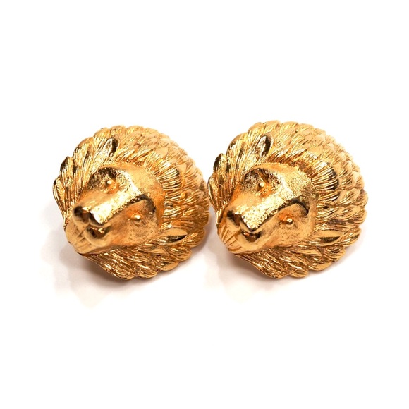 Vintage DVF Diane Von Furstenberg Gold Lion Clip Earrings - Picture 2 of 5